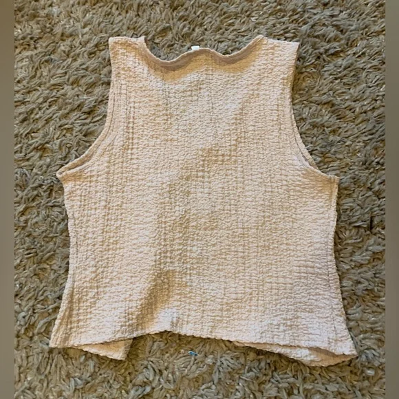 See You Monday Textured Beige Sleeveless Blouse - Picture 2 of 4